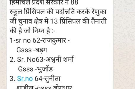 रेणुकाजी : 13 जमा दो विद्यालयों में भरे गए प्रधानाचार्यों के खाली पद