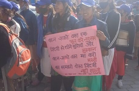 कॉलेज के छात्रों ने निकाली रोड सेफ्टी जागरूकता रैली